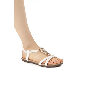 TREE Köves Gyöngyökkel Díszített Fehér Női Műbőr Szandál