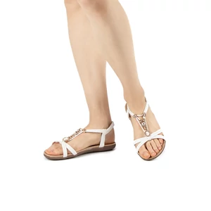 TREE Köves Gyöngyökkel Díszített Fehér Női Műbőr Szandál