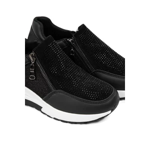 Rejtett Magassarkú Fekete Női Csillogós Sneaker Strasszokkal Díszítve 