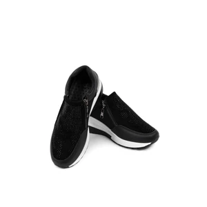 Rejtett Magassarkú Fekete Női Csillogós Sneaker Strasszokkal Díszítve 