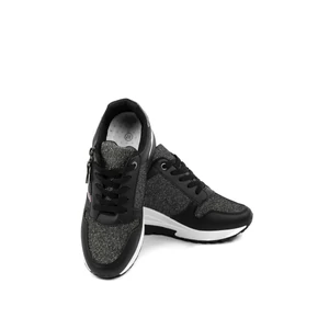 Rejtett Magassarkú Fekete-Bronz Csillogós Sneaker 