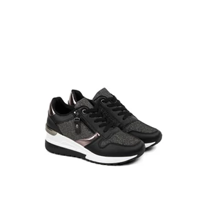 Rejtett Magassarkú Fekete-Bronz Csillogós Sneaker 