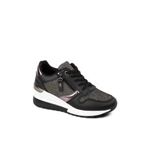 Rejtett Magassarkú Fekete-Bronz Csillogós Sneaker 