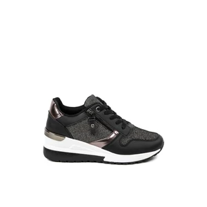 Rejtett Magassarkú Fekete-Bronz Csillogós Sneaker 
