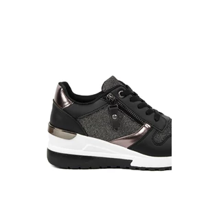 Rejtett Magassarkú Fekete-Bronz Csillogós Sneaker 