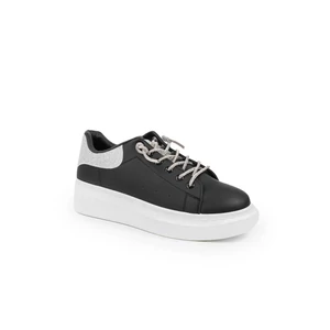 SEASTAR Fekete-Ezüst Műbőr Sneaker Strasszköves Cipőfűzővel