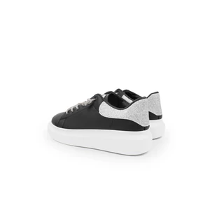 SEASTAR Fekete-Ezüst Műbőr Sneaker Strasszköves Cipőfűzővel