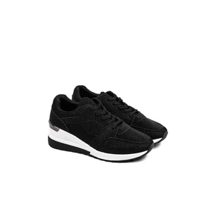SMALL SWAN Rejtett Magassarkú Fekete Csillogós Strasszkövekkel Díszített Sneaker 