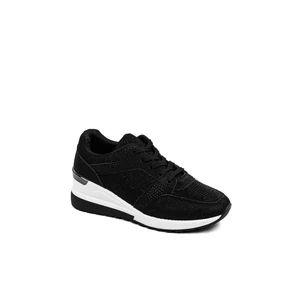 SMALL SWAN Rejtett Magassarkú Fekete Csillogós Strasszkövekkel Díszített Sneaker 
