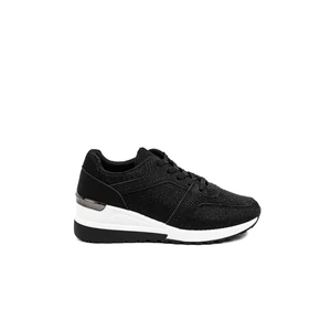 SMALL SWAN Rejtett Magassarkú Fekete Csillogós Strasszkövekkel Díszített Sneaker 