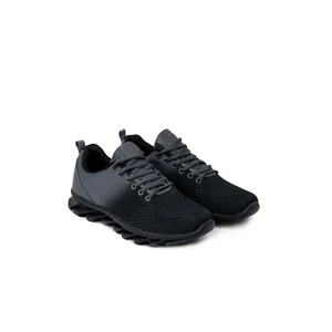 LIAO Fekete/Szürke Rugalmas Fűzős Férfi Sneaker Gumis Talppal