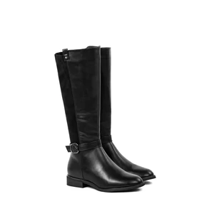 Bosido Fekete Bélelt Műbőr Magasszárú Csizma Művelúr Berakással