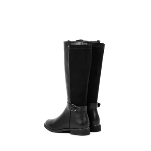 Bosido Fekete Bélelt Műbőr Magasszárú Csizma Művelúr Berakással