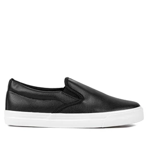 Fekete fehér talpú belebújós slip-on félcipő