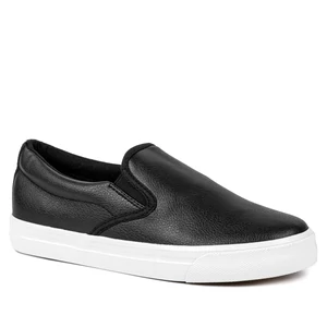 Fekete fehér talpú belebújós slip-on félcipő