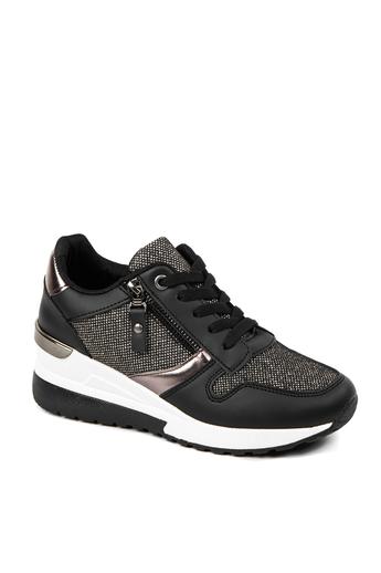 Rejtett Magassarkú Fekete-Bronz Csillogós Sneaker 
