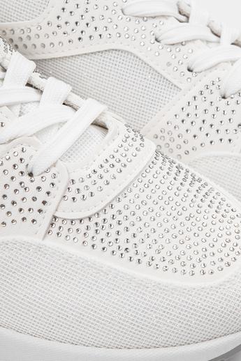 SMALL SWAN Rejtett Magassarkú Fehér Csillogós Strasszkövekkel Díszített Sneaker 