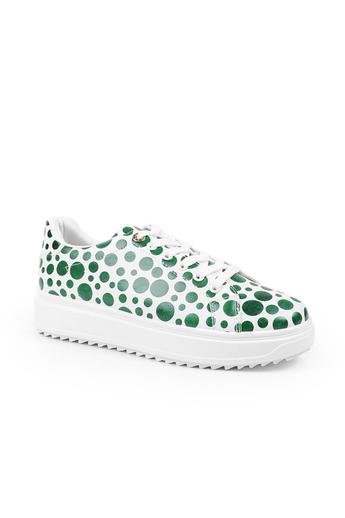 YESMILE Fehér-Zöld Pöttyös Enyhén Platformos Talpú Sneaker