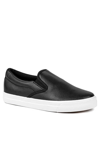 Fekete fehér talpú belebújós slip-on félcipő
