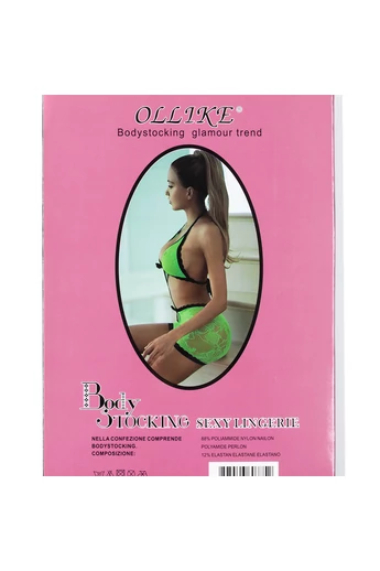Ollike Neon Zöld-Fekete Csipke Bodystocking