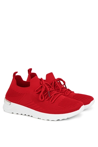 Piros Fűzős Szövet Női Sneaker