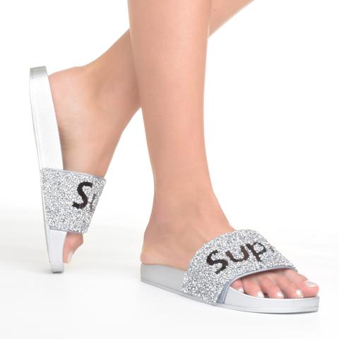 Super Női Ezüst Flitteres Szintetikus Papucs Super Női Ezüst Flitteres Szintetikus Papucs