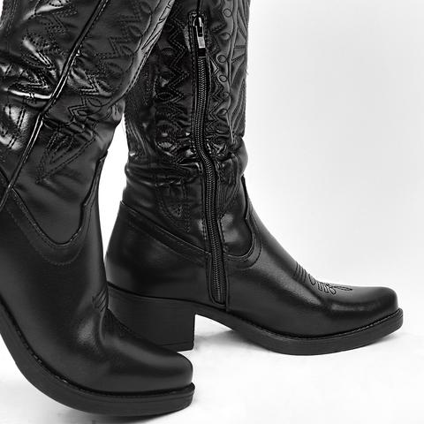Fényes Fekete Bélelt Western Női Csizma Fényes Fekete Bélelt Western Női Csizma