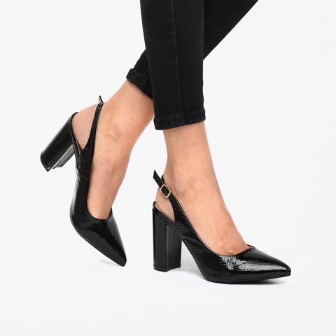 Elegáns Nyitott Sarkú Kígyómintás Fekete Női Magassarkú Elegáns Nyitott Sarkú Kígyómintás Fekete Női Magassarkú