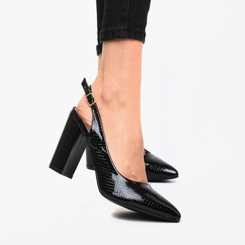 Elegáns Nyitott Sarkú Kígyómintás Fekete Női Magassarkú Elegáns Nyitott Sarkú Kígyómintás Fekete Női Magassarkú