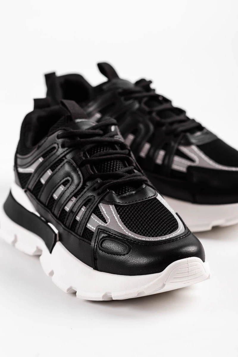 Fekete Női Vastagtalpú Sneaker Fényvisszaverő Csíkokkal