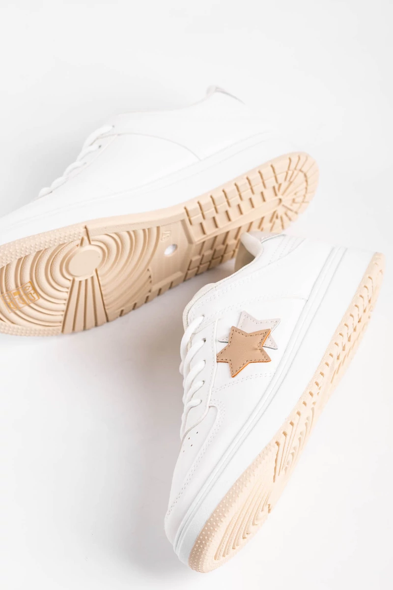 Fehér/Barna Magas Talpú Női Sneaker/Sportcipő