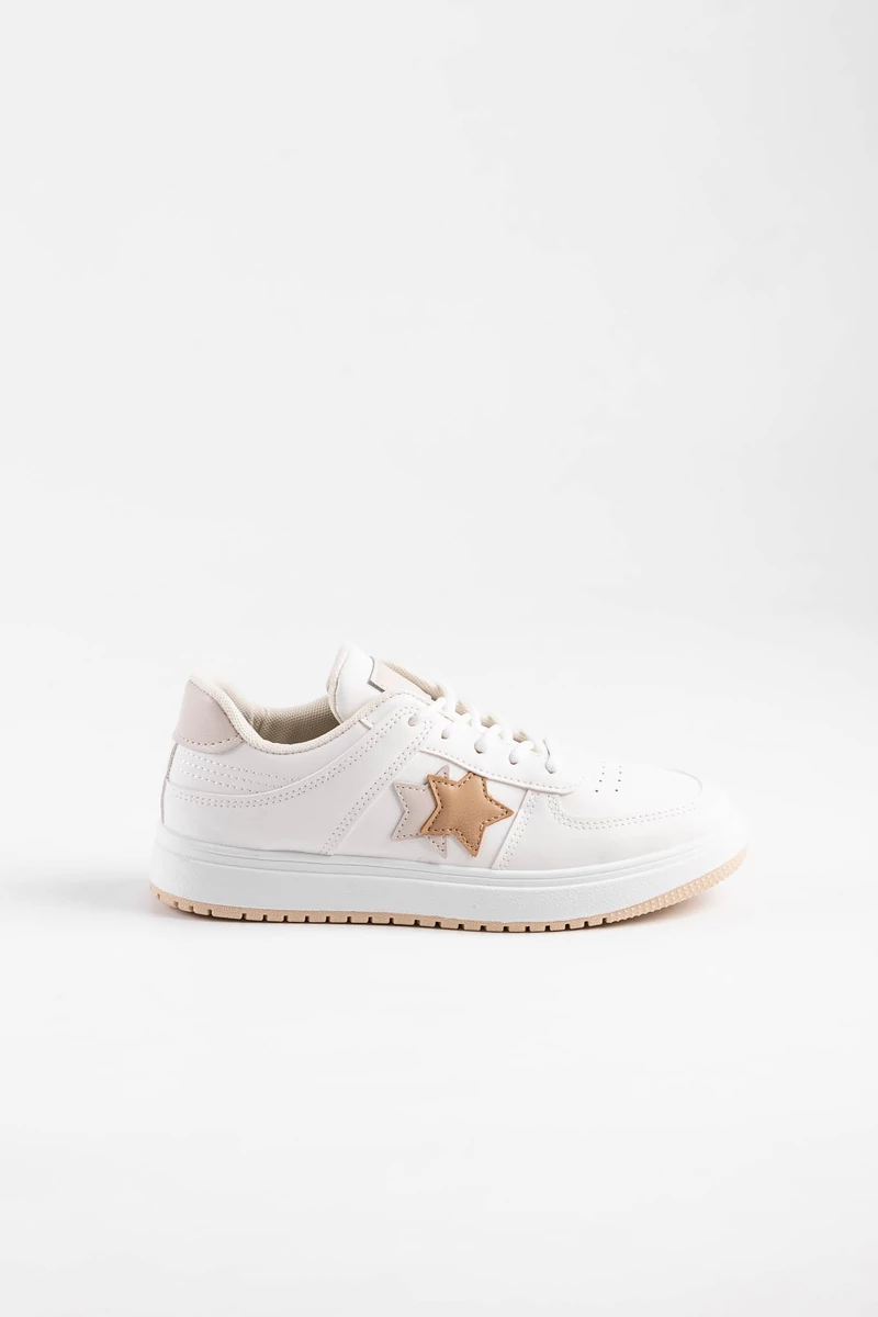 Fehér/Barna Magas Talpú Női Sneaker/Sportcipő