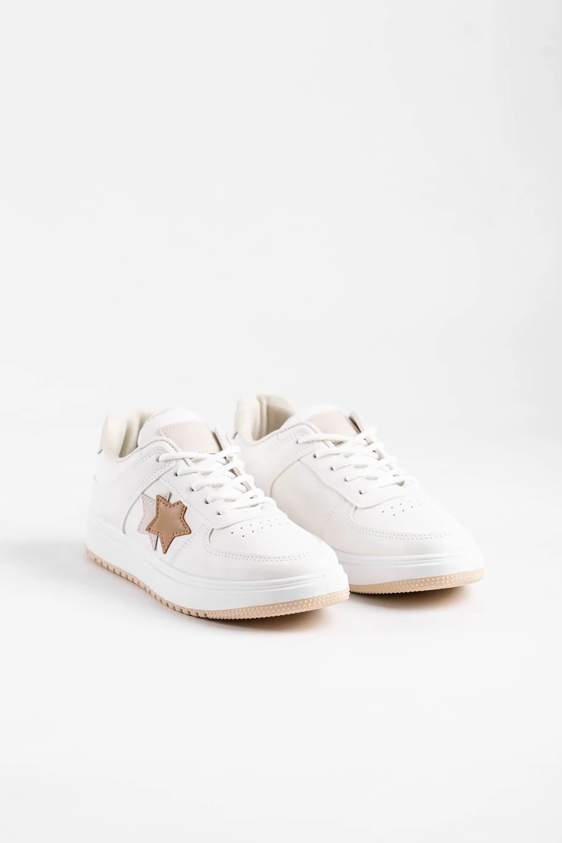 Fehér/Barna Magas Talpú Női Sneaker/Sportcipő