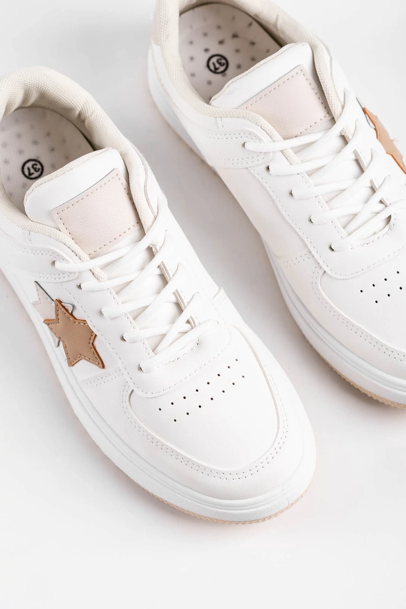 Fehér/Barna Magas Talpú Női Sneaker/Sportcipő