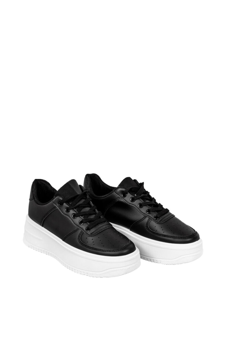 Fekete-Fehér Platformos Fűzős Sneaker