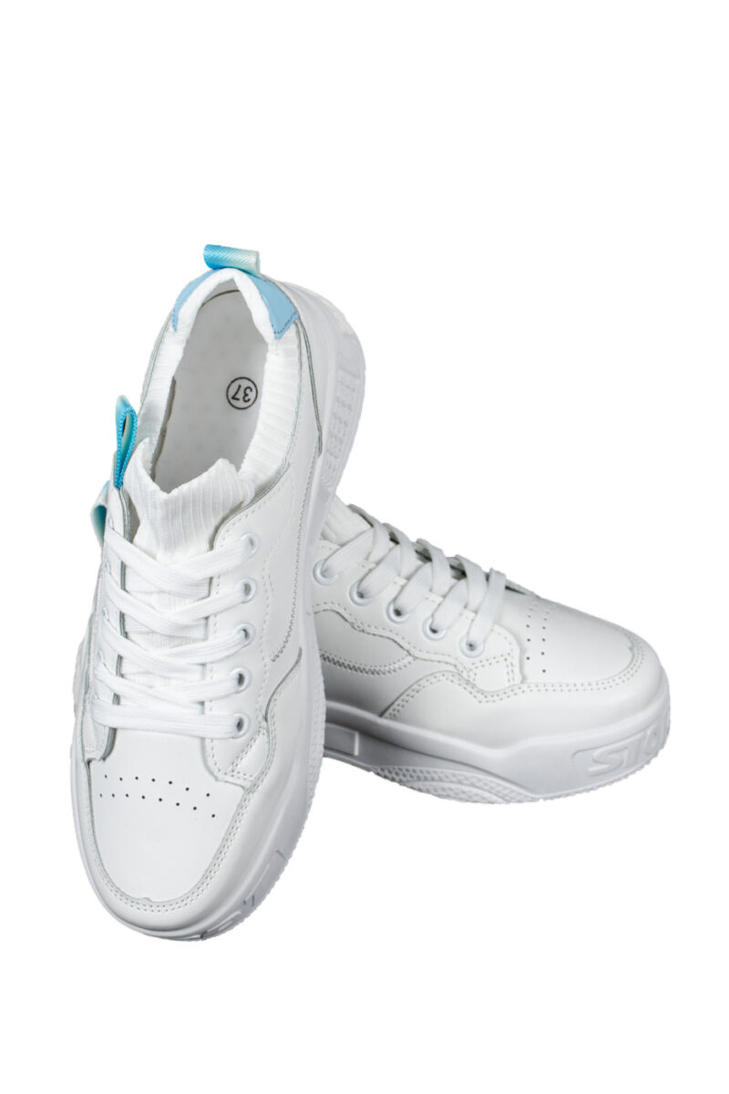 Kék-Fehér Műbőr Gumírozott Sneaker Textil Szárral