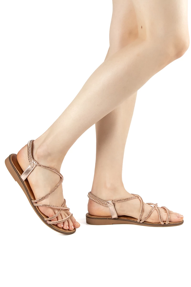Seastar Rosegold Színű Strasszköves Keresztpántos Műbőr Szandál