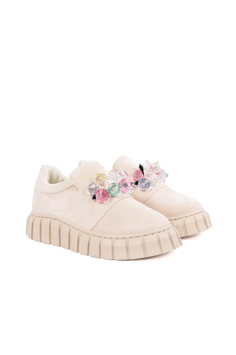 Seastar Bézs Színű Műbőr Sneaker Díszkövekkel