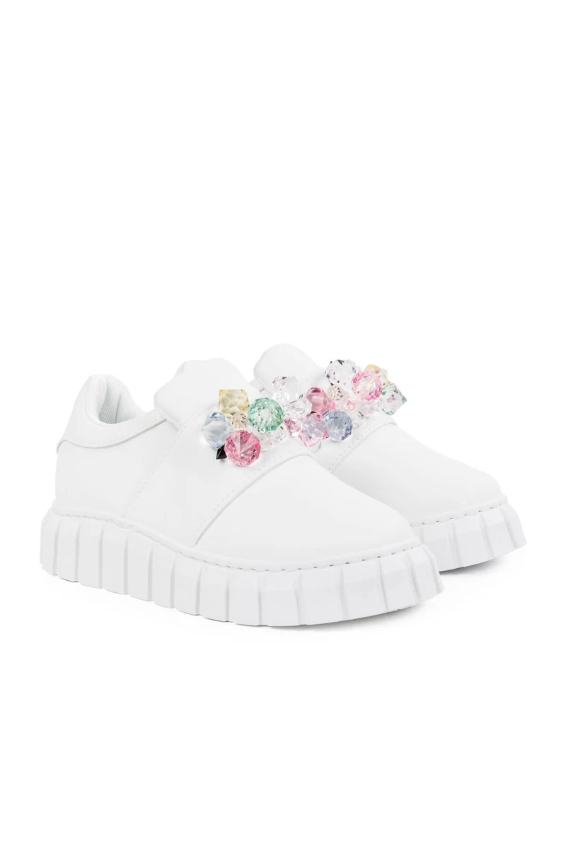Seastar Fehér Színű Műbőr Sneaker Díszkövekkel