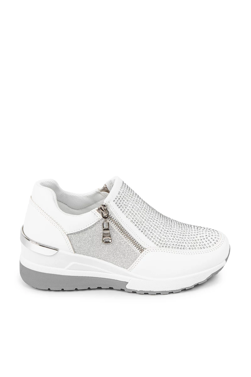 Rejtett Magassarkú Fehér Női Csillogós Sneaker Strasszokkal Díszítve 