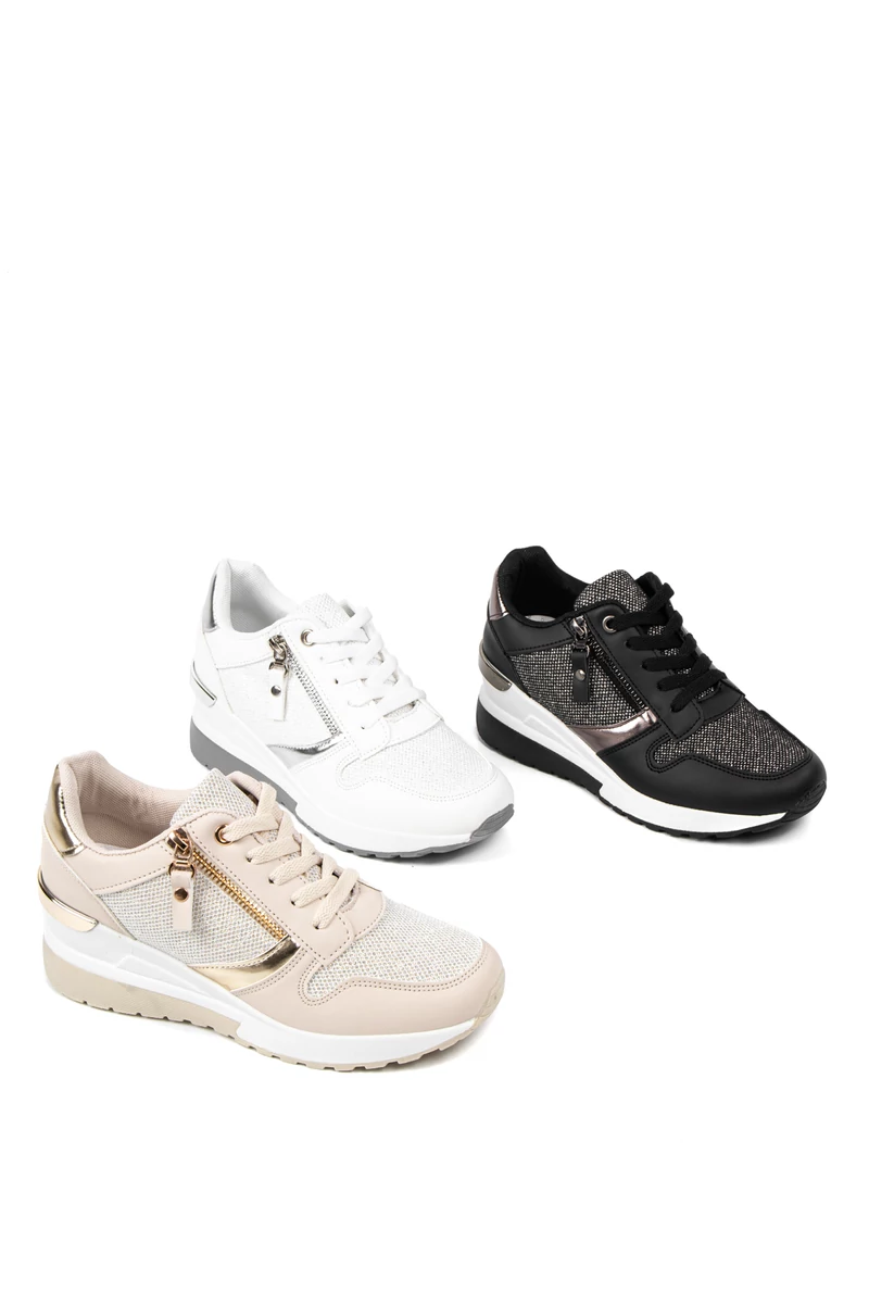 Bézs-Arany Csillogós Sneaker Platformos Talppal