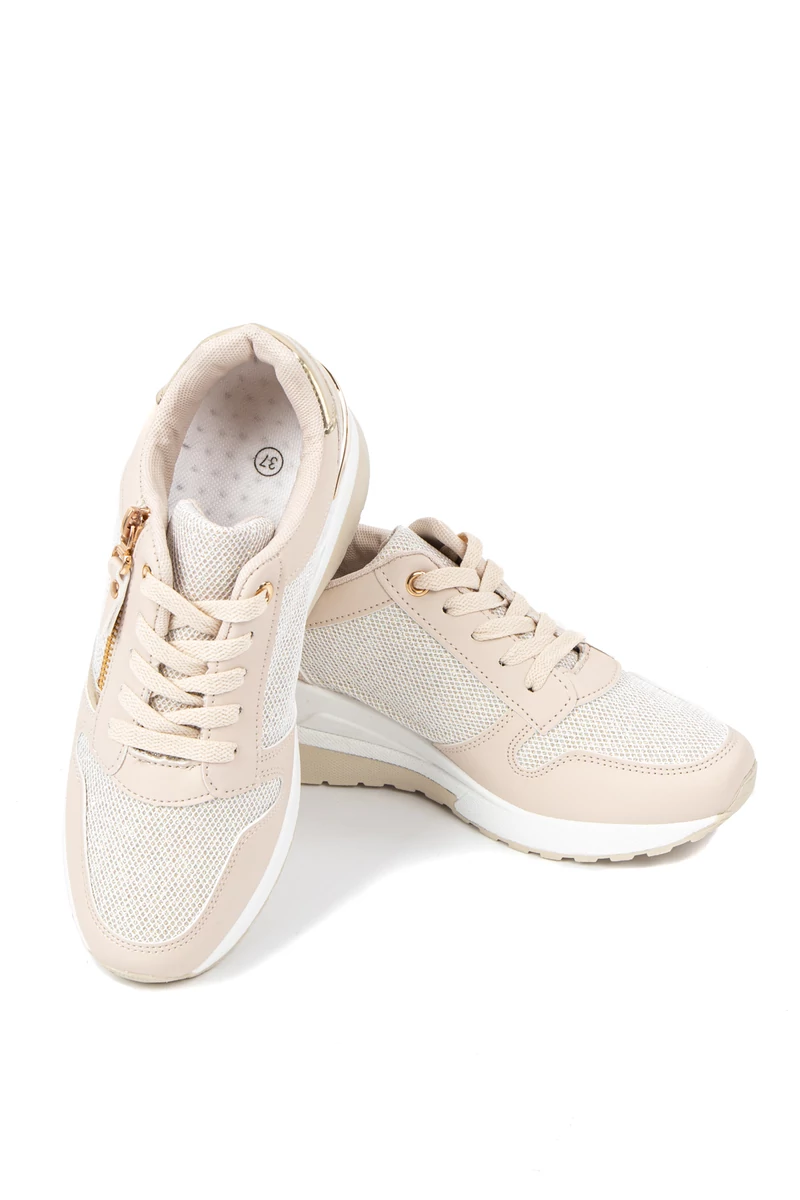 Bézs-Arany Csillogós Sneaker Platformos Talppal