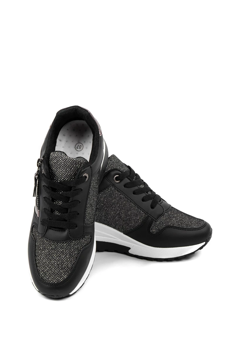 Rejtett Magassarkú Fekete-Bronz Csillogós Sneaker 