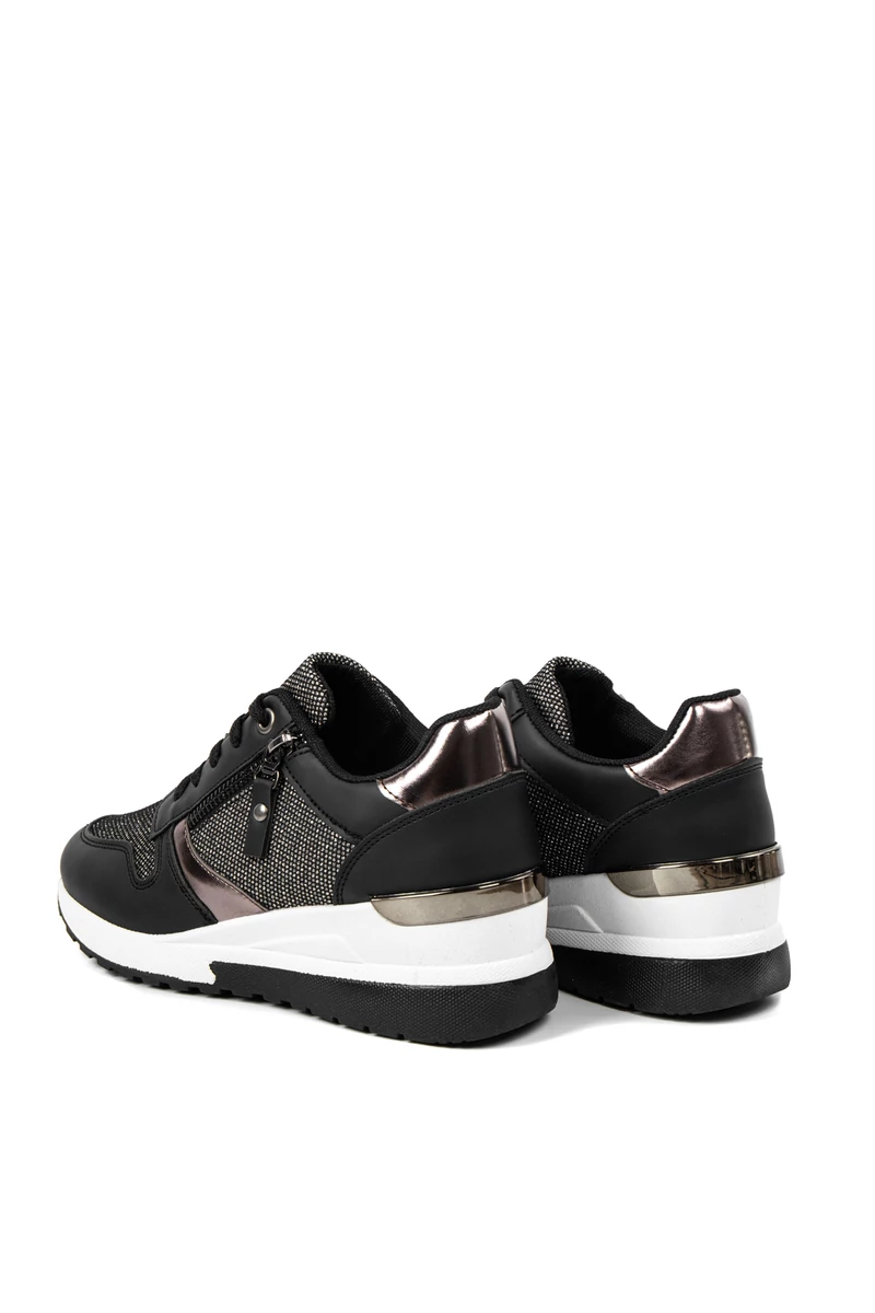 Rejtett Magassarkú Fekete-Bronz Csillogós Sneaker 