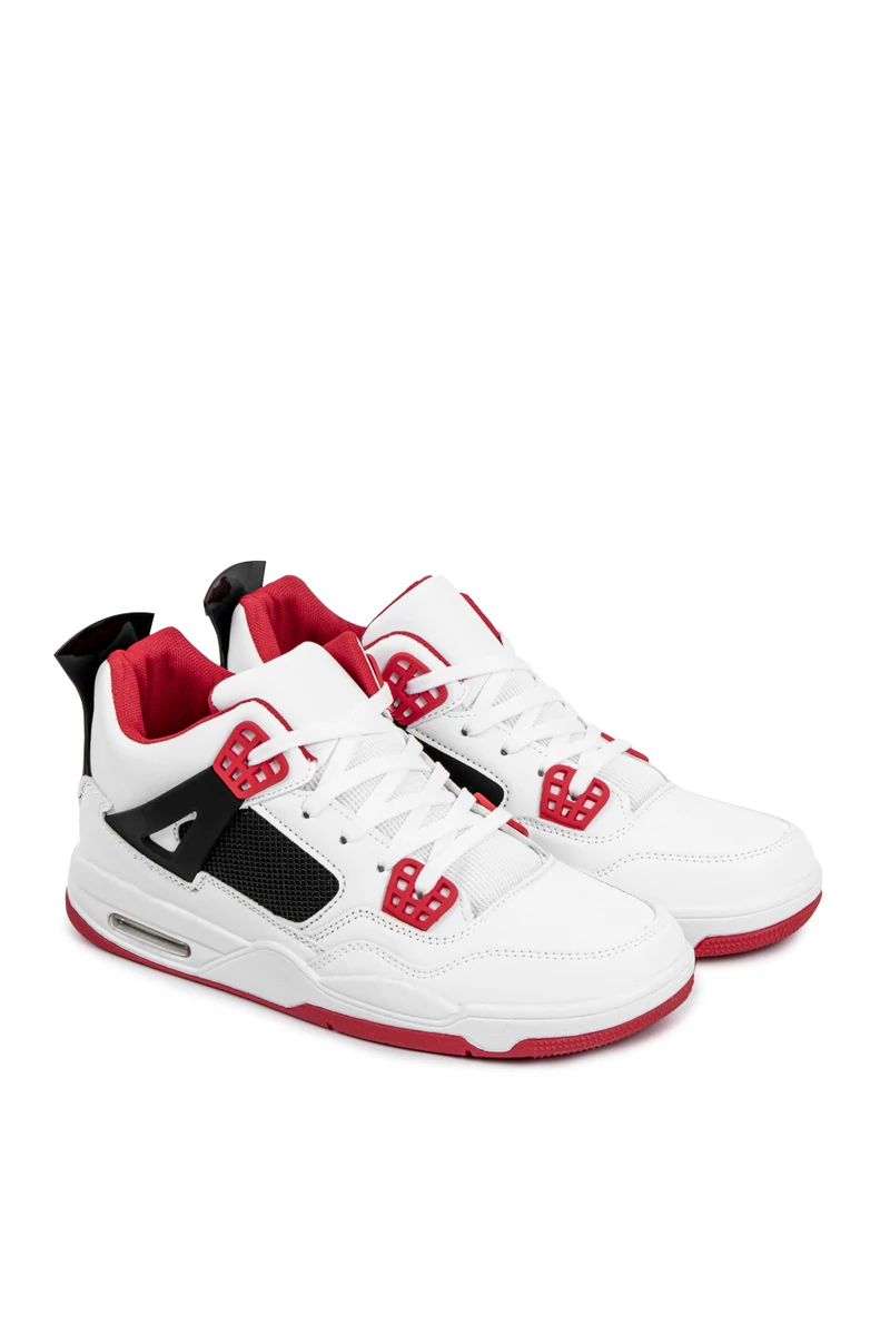 COMER Fehér Műbőr Férfi Sneaker Piros És Fekete Díszítéssel