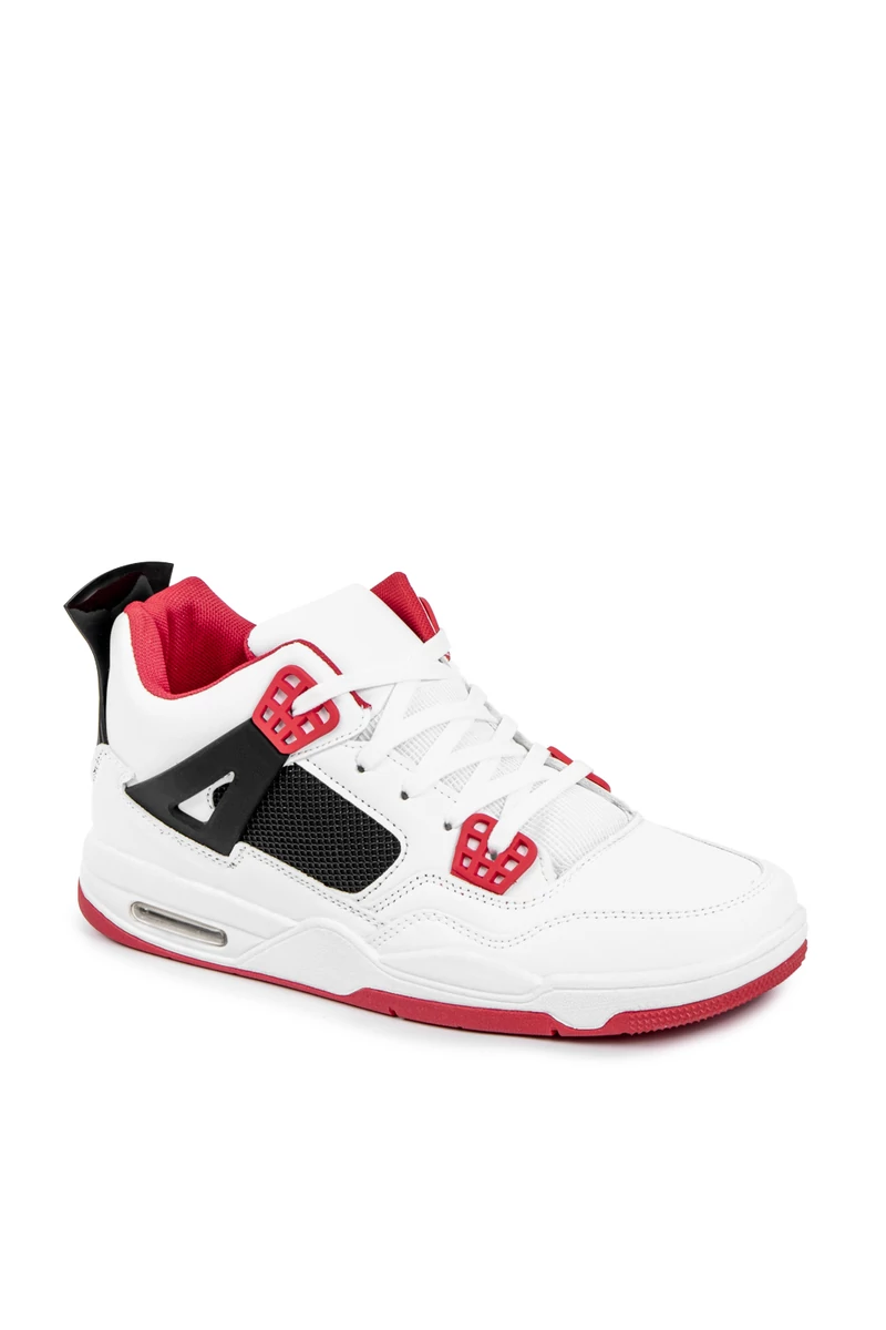COMER Fehér Műbőr Férfi Sneaker Piros És Fekete Díszítéssel