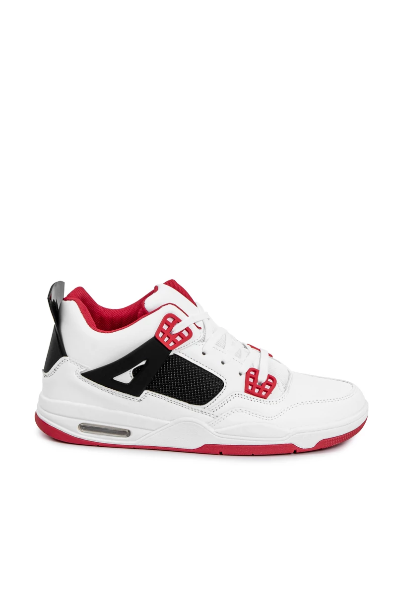 COMER Fehér Műbőr Férfi Sneaker Piros És Fekete Díszítéssel