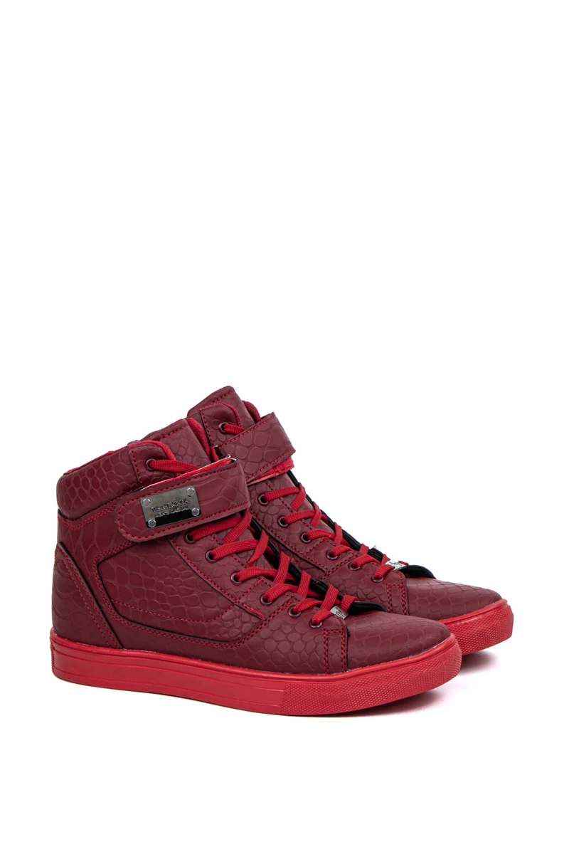 Piros Férfi Műbőr Hüllőmintás Magasszárú Sneaker