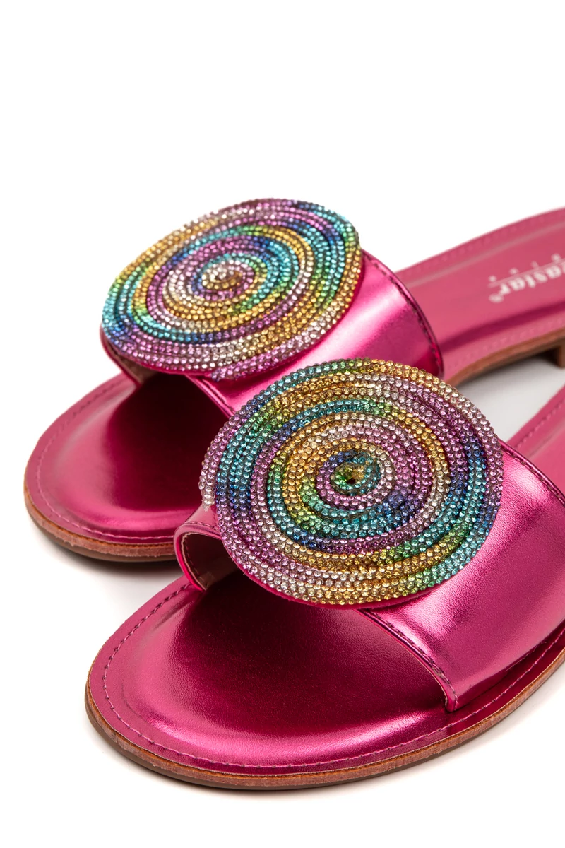 SEASTAR Magenta Színű Műbőr Papucs Kör Alakú Strasszköves Díszítéssel