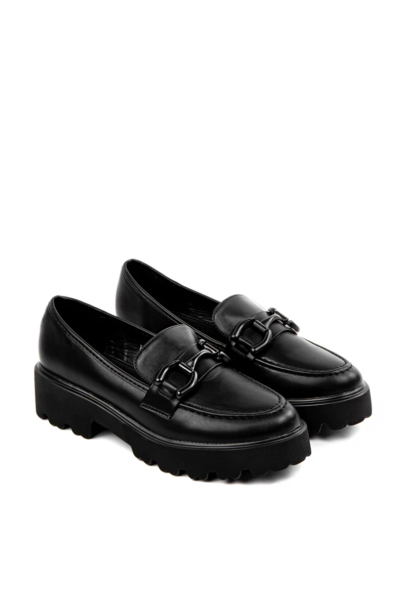 COMER Fekete Műbőr Női Platform Loafer 